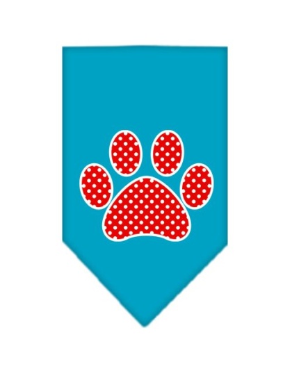 Red Swiss Dot Paw Screen Print Bandana Turquoise Large