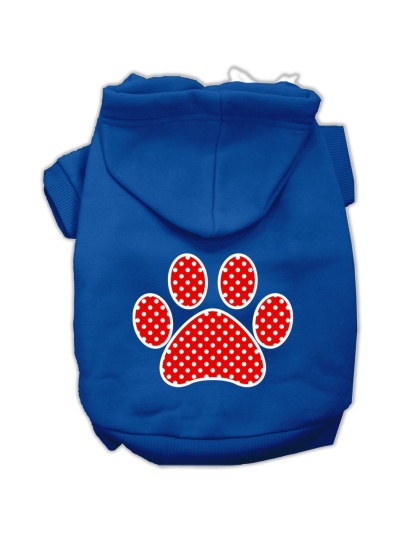 Red Swiss Dot Paw Screen Print Pet Hoodies Blue Size Lg