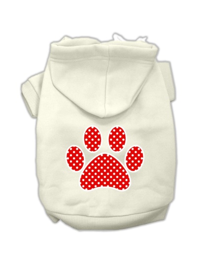 Red Swiss Dot Paw Screen Print Pet Hoodies Cream Size L