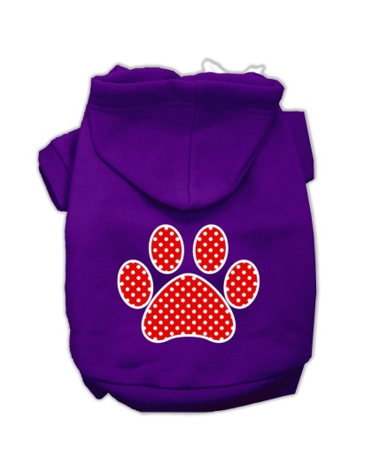 Red Swiss Dot Paw Screen Print Pet Hoodies Purple Size Lg