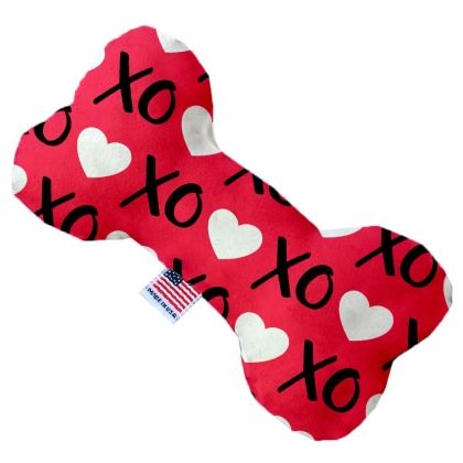 Red XOXO 10 inch Canvas Bone Dog Toy