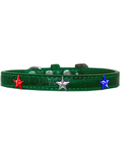 Red, White and Blue Star Widget Croc Dog Collar Emerald Green Size 10