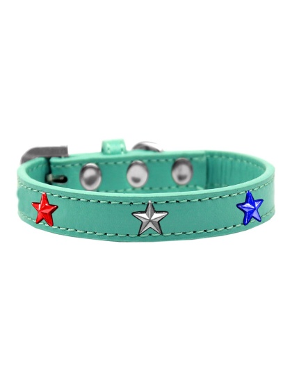 Red, White and Blue Stars Widget Dog Collar Aqua Size 10