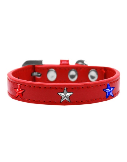 Red, White and Blue Stars Widget Dog Collar Red Size 10