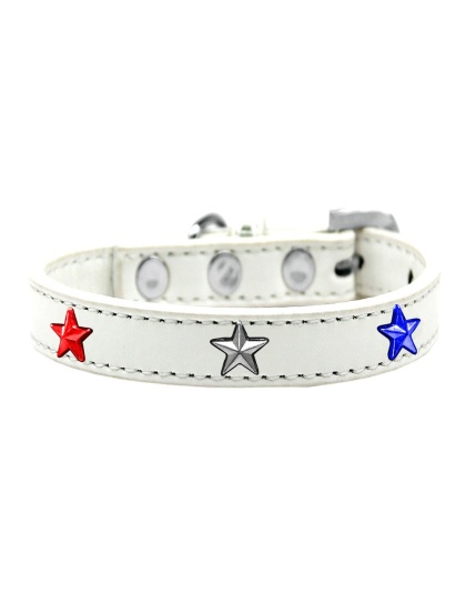 Red, White and Blue Stars Widget Dog Collar White Size 10
