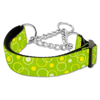 Retro Nylon Ribbon Collar Martingale Lime Green Large