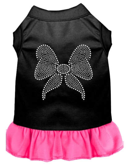 Rhinestone Bow Dress Black with Bright Pink Lg