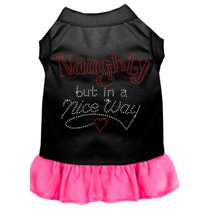 Rhinestone Naughty but in a nice way Dress Black with Bright Pink Lg