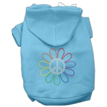 Rhinestone Rainbow Flower Peace Sign Hoodie Baby Blue L