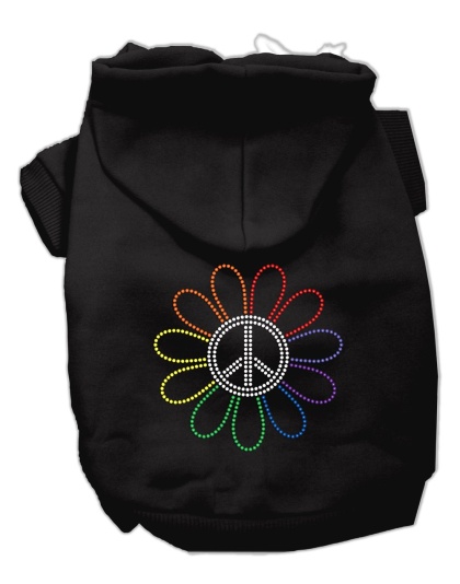 Rhinestone Rainbow Flower Peace Sign Hoodie Black L