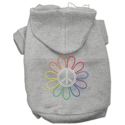 Rhinestone Rainbow Flower Peace Sign Hoodie Grey L