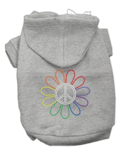 Rhinestone Rainbow Flower Peace Sign Hoodie Grey L