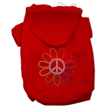 Rhinestone Rainbow Flower Peace Sign Hoodie Red L