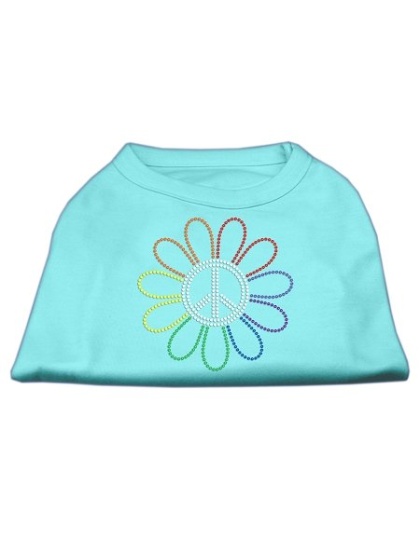 Rhinestone Rainbow Flower Peace Sign Shirts Aqua L