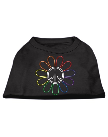 Rhinestone Rainbow Flower Peace Sign Shirts Black L