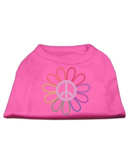 Rhinestone Rainbow Flower Peace Sign Shirts Bright Pink L