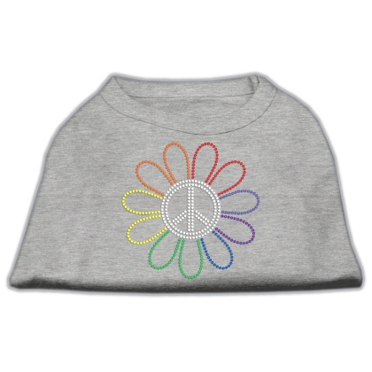 Rhinestone Rainbow Flower Peace Sign Shirts Grey L