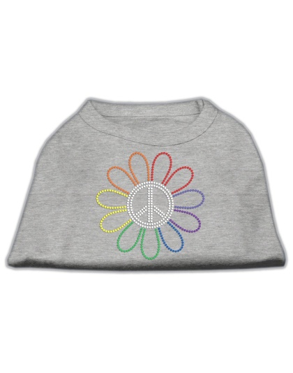 Rhinestone Rainbow Flower Peace Sign Shirts Grey L