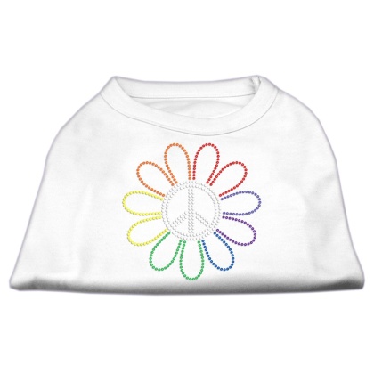 Rhinestone Rainbow Flower Peace Sign Shirts White L