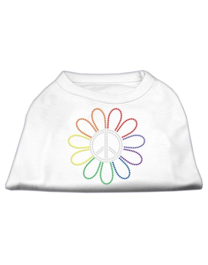 Rhinestone Rainbow Flower Peace Sign Shirts White L