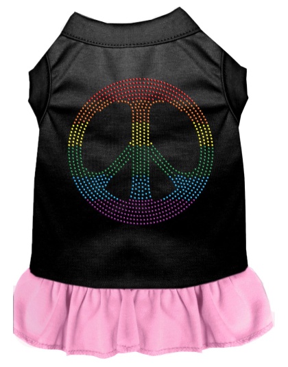 Rhinestone Rainbow Peace Dress Black with Light Pink Lg