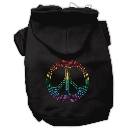 Rhinestone Rainbow Peace Sign Hoodies Black L