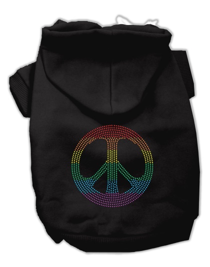 Rhinestone Rainbow Peace Sign Hoodies Black L