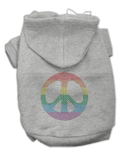 Rhinestone Rainbow Peace Sign Hoodies Grey L