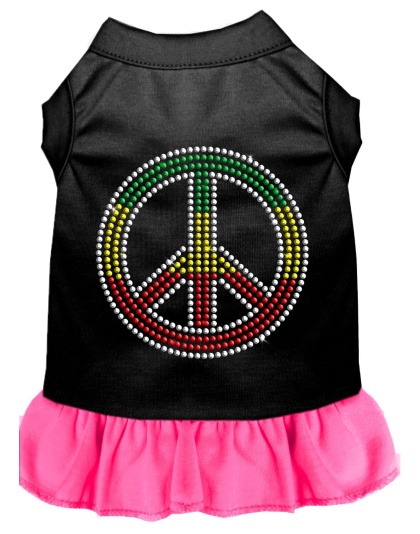 Rhinestone Rasta Peace Dress Black with Bright Pink Lg