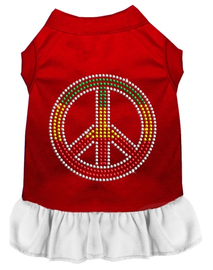 Rhinestone Rasta Peace Dress Red with White Lg