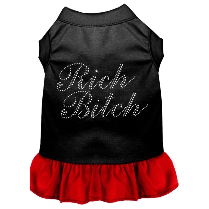 Rhinestone Rich Bitch Dress Black with Red Lg