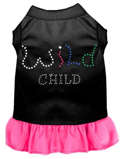 Rhinestone Wild Child Dress Black with Bright Pink Lg