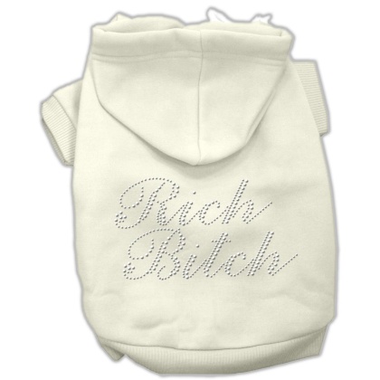 Rich Bitch Rhinestone Hoodies Cream L