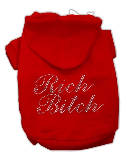 Rich Bitch Rhinestone Hoodies Red L