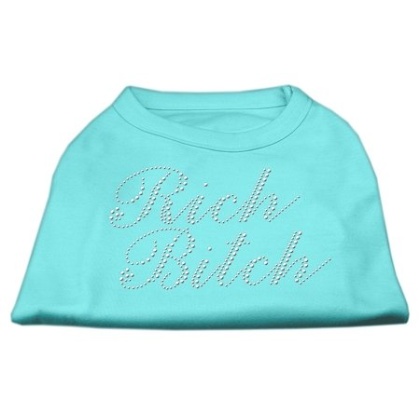 Rich Bitch Rhinestone Shirts Aqua L