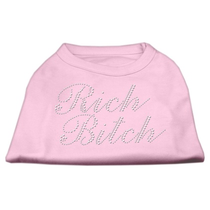 Rich Bitch Rhinestone Shirts Light Pink L