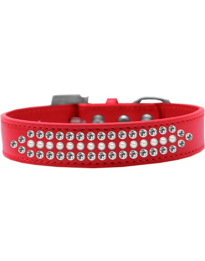 Ritz Pearl and Clear Crystal Dog Collar Red Size 12