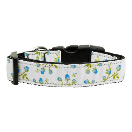 Roses Nylon Ribbon Collar Blue Large