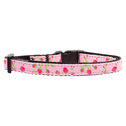 Roses Nylon Ribbon Collar Light Pink Cat Safety