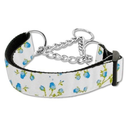 Roses Nylon Ribbon Collar Martingale Large Blue