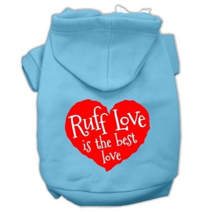 Ruff Love Screen Print Pet Hoodies Baby Blue Size Lg
