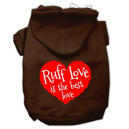 Ruff Love Screen Print Pet Hoodies Brown Size Lg