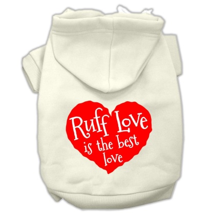 Ruff Love Screen Print Pet Hoodies Cream Size Lg