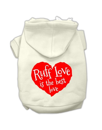 Ruff Love Screen Print Pet Hoodies Cream Size Lg