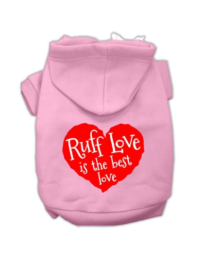 Ruff Love Screen Print Pet Hoodies Light Pink Size Lg