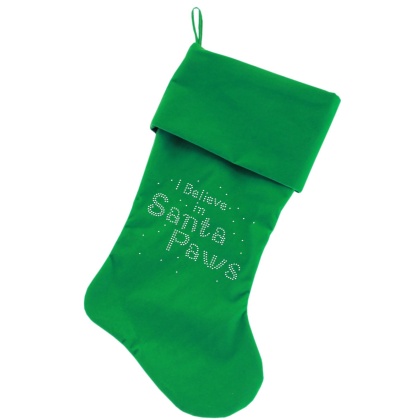 Santa Paws Rhinestone 18 Inch Velvet Christmas Stocking Green