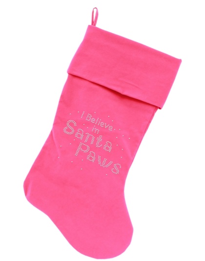 Santa Paws Rhinestone 18 Inch Velvet Christmas Stocking Pink