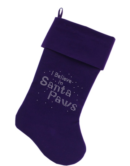 Santa Paws Rhinestone 18 Inch Velvet Christmas Stocking Purple