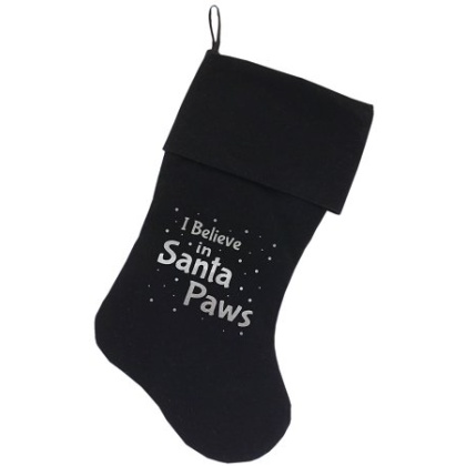 Santa Paws Screen Print 18 inch Velvet Christmas Stocking Black