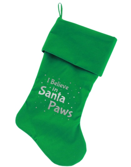 Santa Paws Screen Print 18 inch Velvet Christmas Stocking Green